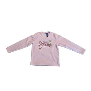 VTG Disney Tinkerbell Sweatshirt Women's M V Neck Pink Embroidered Fleece Fairy